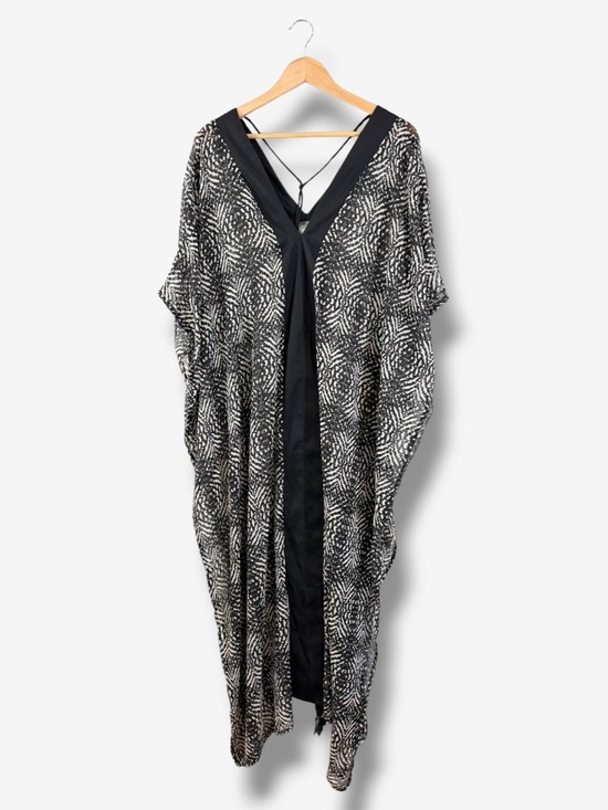 Vince Camuto Tops - Vince Camuto Black Gray Kaftan Swim Coverup One Size Sheer Dolman Sleeve Beachy
